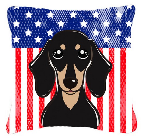 American Flag & Smooth Black & Tan Dachshund Fabric Decorative Pillow