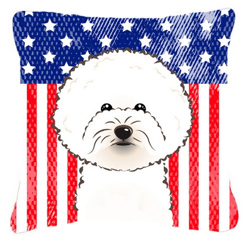 American Flag & Bichon Frise Fabric Decorative Pillow - 18 x 3 x 18 in.