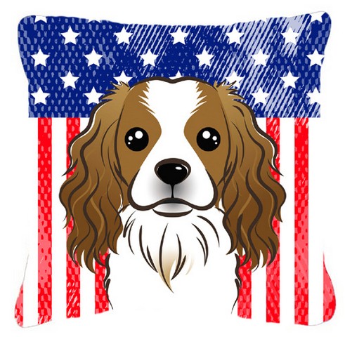 American Flag & Cavalier Spaniel Fabric Decorative Pillow - 18 x 3 x 18 in.