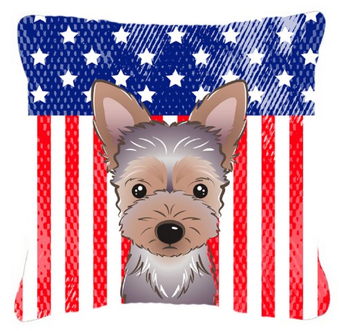 American Flag & Yorkie Puppy Fabric Decorative Pillow