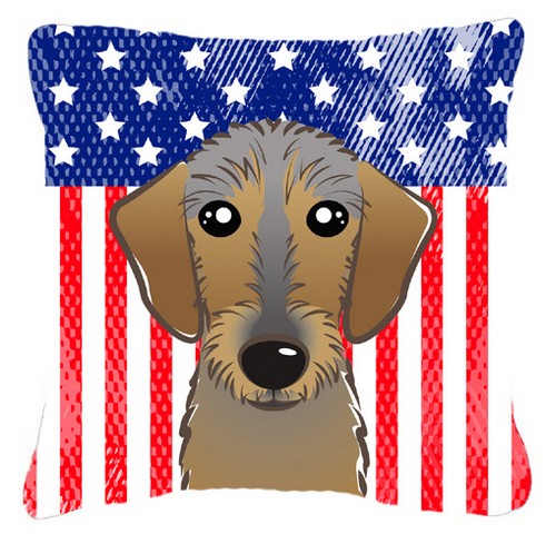 American Flag & Wirehaired Dachshund Fabric Decorative Pillow - 18 x 3 x 18 in.