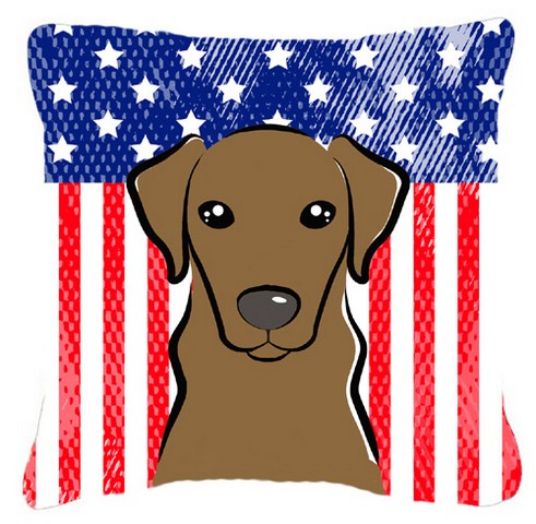 BB2164PW1818 American Flag & Chocolate Labrador Fabric Decorative Pillow