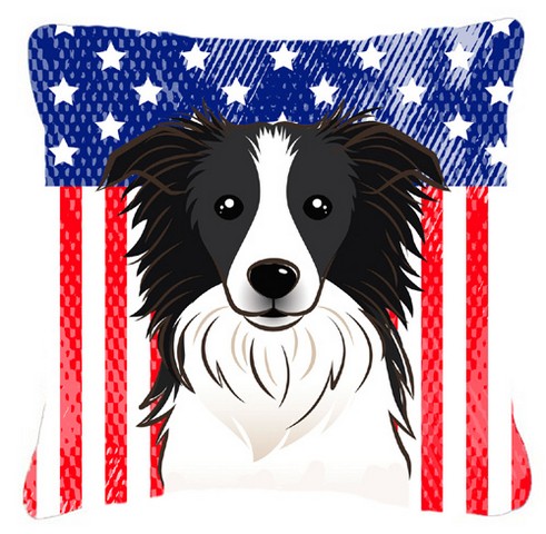American Flag & Border Collie Fabric Decorative Pillow