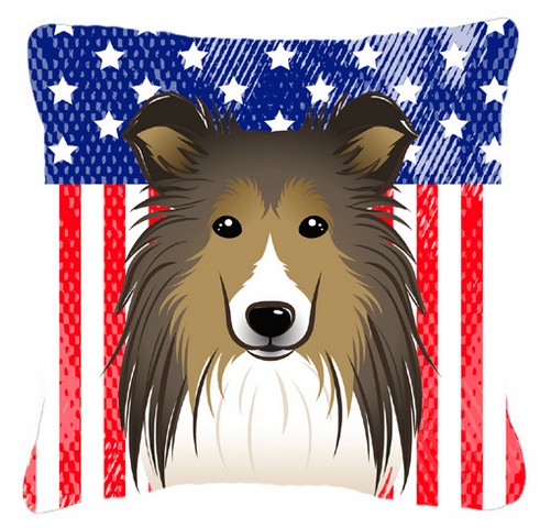 American Flag & Sheltie Fabric Decorative Pillow - 18 x 3 x 18 in.