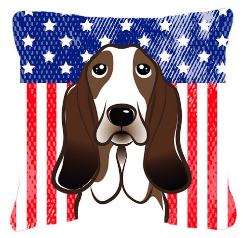 American Flag & Basset Hound Fabric Decorative Pillow