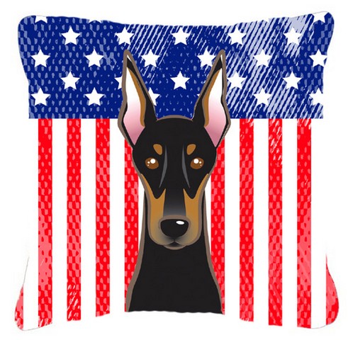 American Flag & Doberman Fabric Decorative Pillow - 18 x 3 x 18 in.