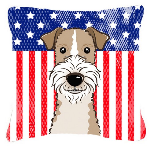 American Flag & Wire Haired Fox Terrier Fabric Decorative Pillow - 18 x 3 x 18 in.