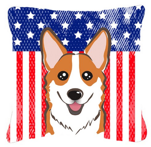 American Flag & Red Corgi Fabric Decorative Pillow - 18 x 3 x 18 in.