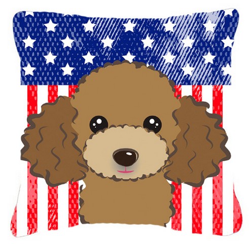 American Flag & Chocolate Brown Poodle Fabric Decorative Pillow