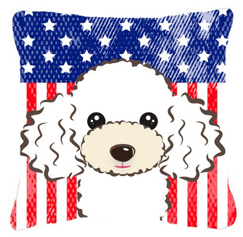 American Flag & White Poodle Fabric Decorative Pillow