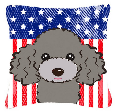 American Flag & Silver Gray Poodle Fabric Decorative Pillow - 18 x 3 x 18 in.