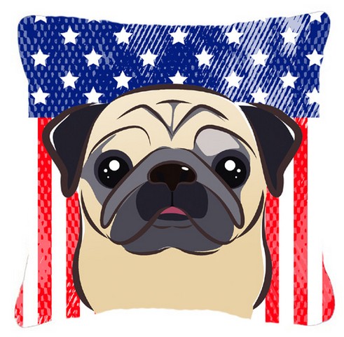 American Flag & Fawn Pug Fabric Decorative Pillow