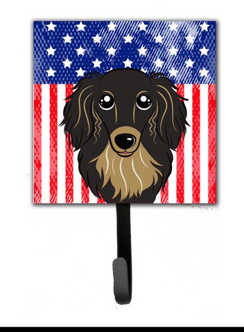 American Flag & Longhair Black & Tan Dachshund Leash or Key Holder