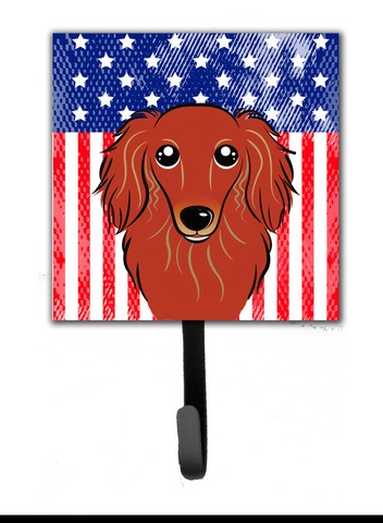 American Flag & Longhair Red Dachshund Leash or Key Holder