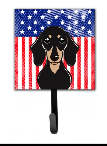 American Flag & Smooth Black & Tan Dachshund Leash or Key Holder