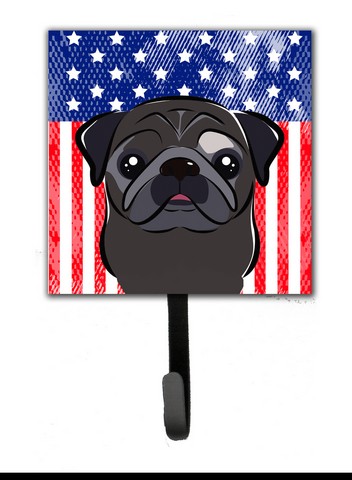American Flag & Black Pug Leash or Key Holder