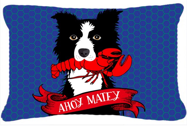 Ahoy Matey Nautical Border Collie Canvas Decorative Pillow