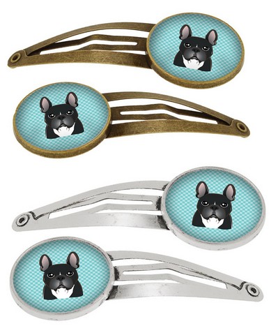 Picture of Carolines Treasures BB1165HCS4 Checkerboard Blue French Bulldog Barrettes Hair Clips, Set of 4