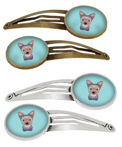 Picture of Carolines Treasures BB1170HCS4 Checkerboard Blue Yorkie Puppy Barrettes Hair Clips, Set of 4