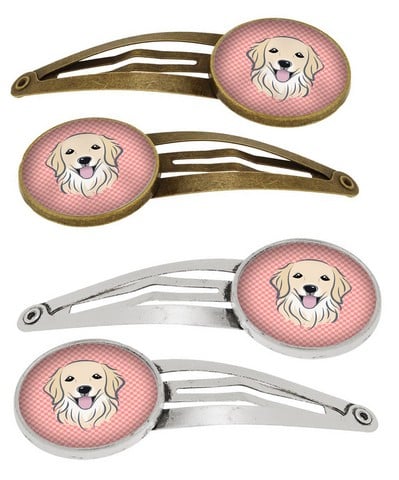 Picture of Carolines Treasures BB1205HCS4 Checkerboard Pink Golden Retriever Barrettes Hair Clips, Set of 4