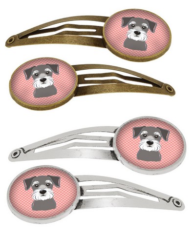 Picture of Carolines Treasures BB1206HCS4 Checkerboard Pink Schnauzer Barrettes Hair Clips, Set of 4