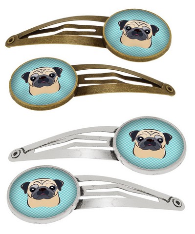 Picture of Carolines Treasures BB1200HCS4 Checkerboard Blue Fawn Pug Barrettes Hair Clips, Set of 4