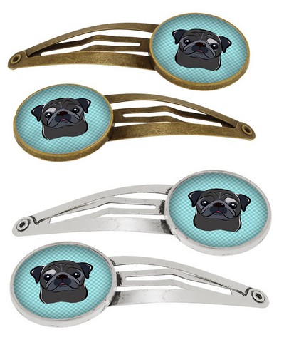 Picture of Carolines Treasures BB1201HCS4 Checkerboard Blue Black Pug Barrettes Hair Clips, Set of 4