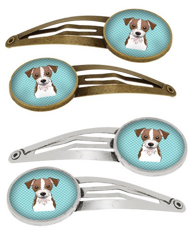 Picture of Carolines Treasures BB1140HCS4 Checkerboard Blue Jack Russell Terrier Barrettes Hair Clips, 0.75 x 0.25 x 2.25 in. - Set of 4