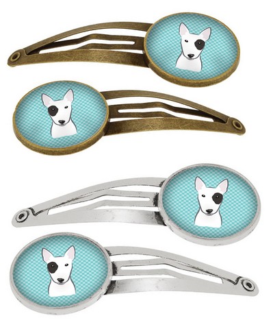 Picture of Carolines Treasures BB1147HCS4 Checkerboard Blue Bull Terrier Barrettes Hair Clips, Set of 4