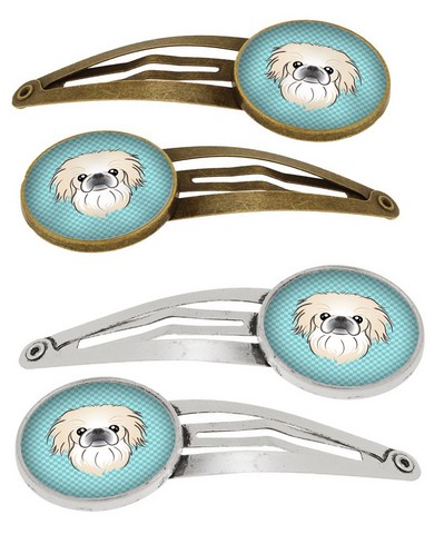 Picture of Carolines Treasures BB1159HCS4 Checkerboard Blue Pekingese Barrettes Hair Clips, Set of 4