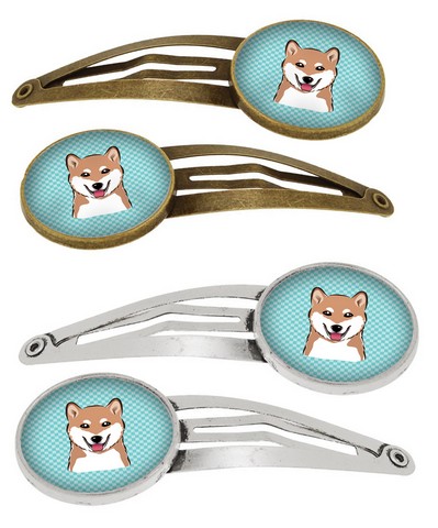 Picture of Carolines Treasures BB1163HCS4 Checkerboard Blue Shiba Inu Barrettes Hair Clips, Set of 4