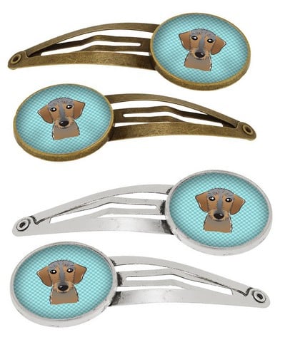 Picture of Carolines Treasures BB1171HCS4 Checkerboard Blue Wirehaired Dachshund Barrettes Hair Clips, Set of 4