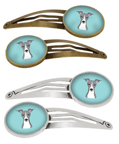 Picture of Carolines Treasures BB1174HCS4 Checkerboard Blue Italian Greyhound Barrettes Hair Clips, Set of 4
