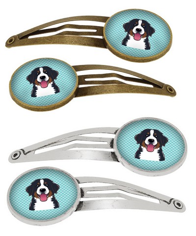 Picture of Carolines Treasures BB1175HCS4 Checkerboard Blue Bernese Mountain Dog Barrettes Hair Clips, Set of 4