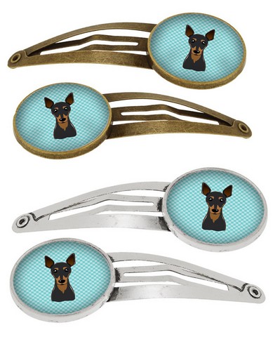 Picture of Carolines Treasures BB1178HCS4 Checkerboard Blue Miniature Pinscher Barrettes Hair Clips, Set of 4
