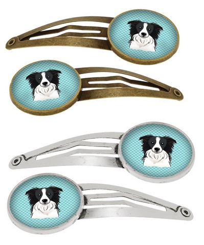 Picture of Carolines Treasures BB1179HCS4 Checkerboard Blue Border Collie Barrettes Hair Clips, Set of 4