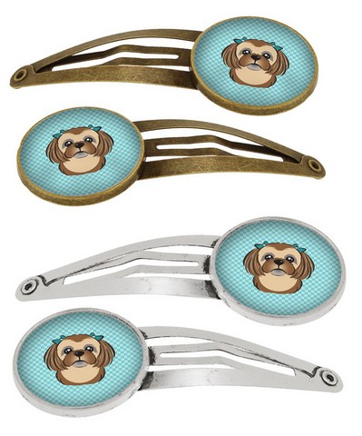 Picture of Carolines Treasures BB1187HCS4 Checkerboard Blue Chocolate Brown Shih Tzu Barrettes Hair Clips, Set of 4