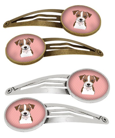 Picture of Carolines Treasures BB1202HCS4 Checkerboard Pink Jack Russell Terrier Barrettes Hair Clips, 0.75 x 0.25 x 2.25 in. - Set of 4
