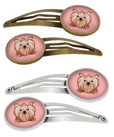 Picture of Carolines Treasures BB1204HCS4 Checkerboard Pink Yorkie Yorkishire Terrier Barrettes Hair Clips, Set of 4