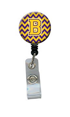 CJ1041-BBR Letter B Chevron Purple & Gold Retractable Badge Reel, 5 x 1 x 2 in.