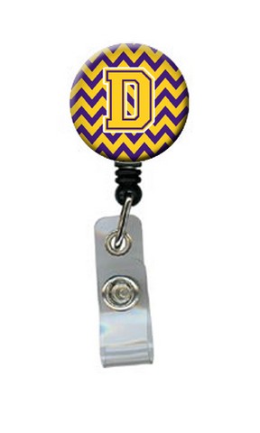 CJ1041-DBR Letter D Chevron Purple & Gold Retractable Badge Reel, 5 x 1 x 2 in.