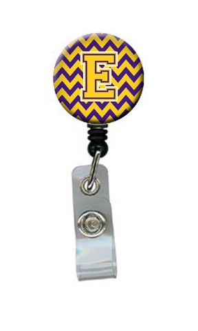 Letter E Chevron Purple & Gold Retractable Badge Reel, 5 x 1 x 2 in.