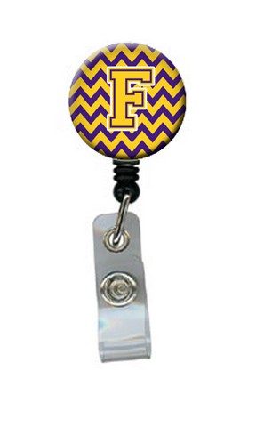 CJ1041-FBR Letter F Chevron Purple & Gold Retractable Badge Reel, 5 x 1 x 2 in.