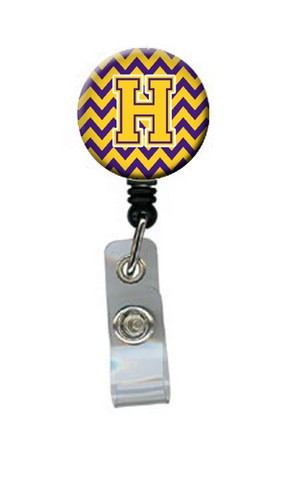 CJ1041-HBR Letter H Chevron Purple & Gold Retractable Badge Reel, 5 x 1 x 2 in.