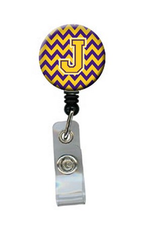 CJ1041-JBR Letter J Chevron Purple & Gold Retractable Badge Reel, 5 x 1 x 2 in.