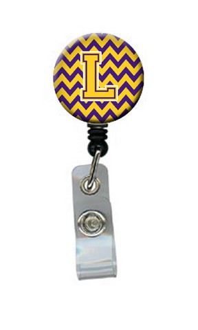 CJ1041-LBR Letter L Chevron Purple & Gold Retractable Badge Reel, 5 x 1 x 2 in.