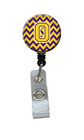 CJ1041-OBR Letter O Chevron Purple & Gold Retractable Badge Reel, 5 x 1 x 2 in.
