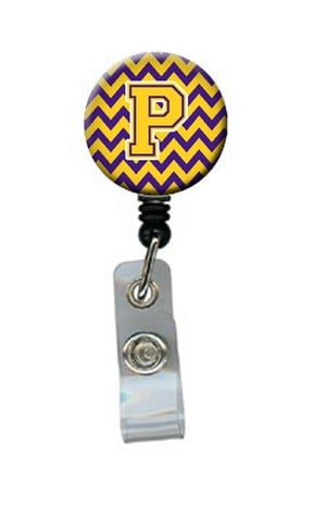 Letter P Chevron Purple & Gold Retractable Badge Reel
