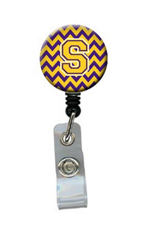 CJ1041-SBR Letter S Chevron Purple & Gold Retractable Badge Reel, 5 x 1 x 2 in.