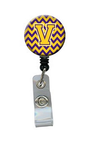CJ1041-VBR Letter V Chevron Purple & Gold Retractable Badge Reel, 5 x 1 x 2 in.